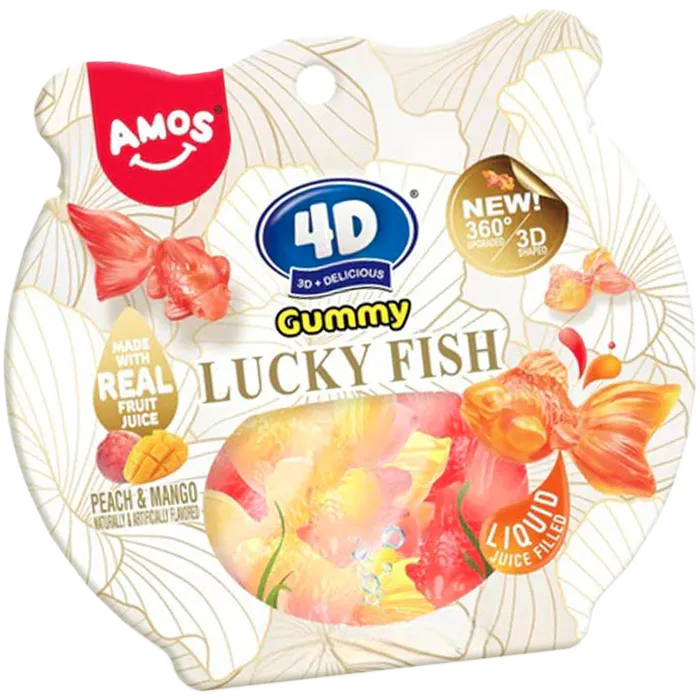 AMOS 4D Gummy Peach Mango Lucky Fish 60G – Fruchtgummi in Fischform