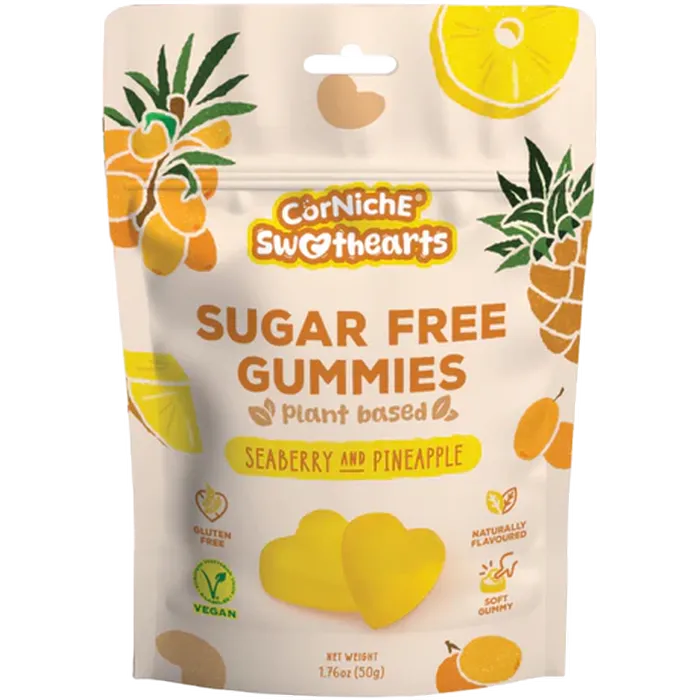 CORNICHE Sugarfree Gummie Sanddorn&Ananas 50G – Zuckerfreie Fruchtgummis