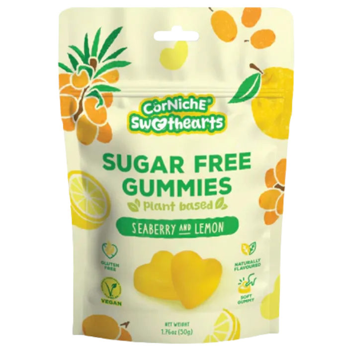CORNICHE Sugarfree Gummie Sanddorn&Zitrone 50G – Zuckerfreie Fruchtgummis
