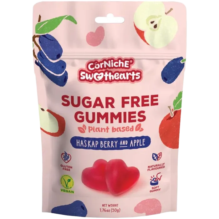 CORNICHE Sugarfree Haskap Berry & Apple 50G – Zuckerfreie vegane Fruchtgummis
