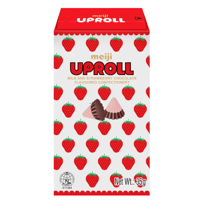 MEIJI Uproll Milch- & Erdbeerschokolade 35G – Cremiger Schokoladensnack