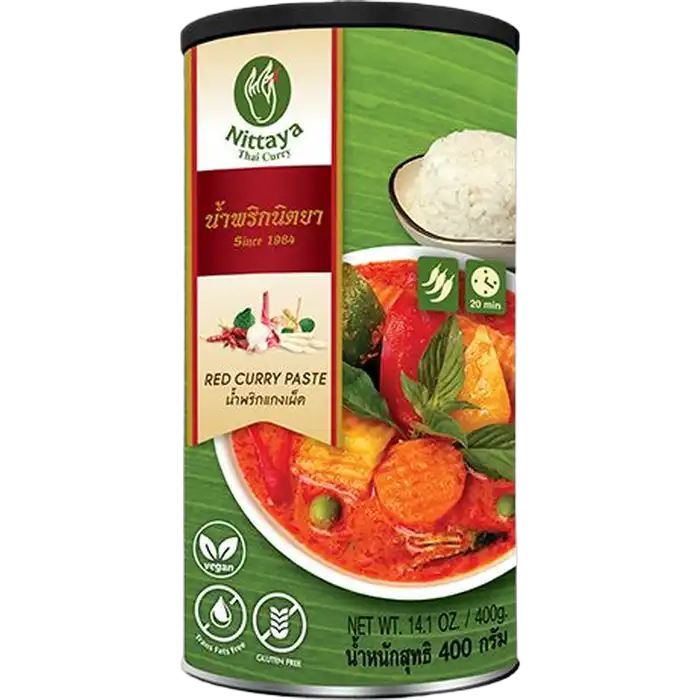NITTAYA Rot Vegan Curry Paste 400G – Authentische Thai Red Curry Paste
