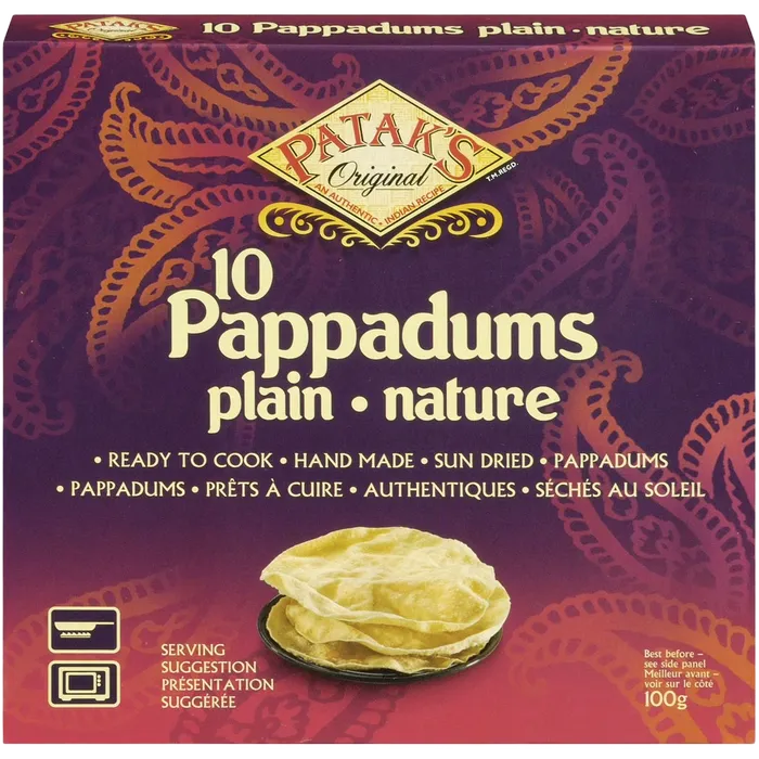 PATAK'S Pappadums Natur 100G – Glutenfreie indische Papadums