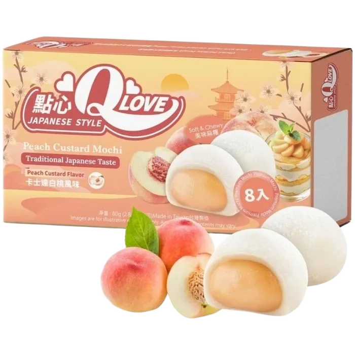 QLove Mini Mochi Peach Custard Premium 80G – Pfirsich Custard Mochi