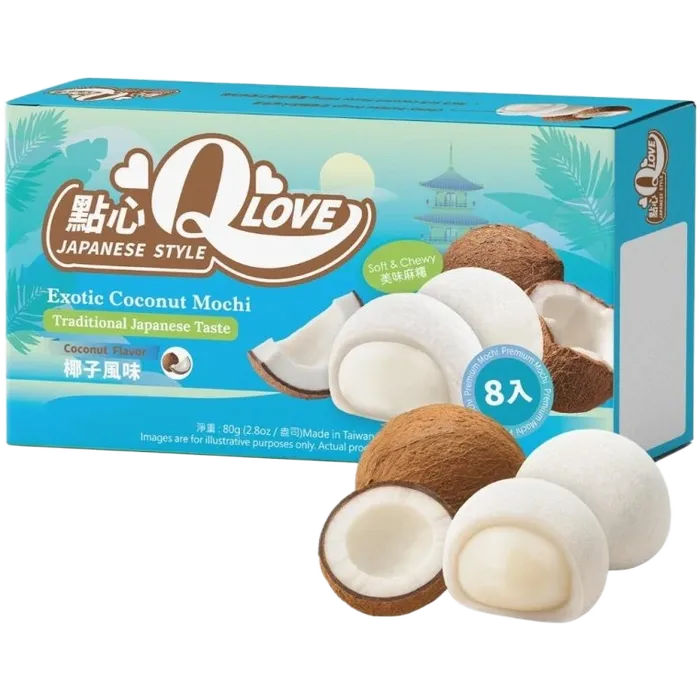 QLOVE Mochi Exotic Coconut Premium 80G – Mini Mochi mit Kokosfüllung