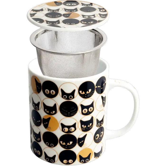 Teebecher Mit Filter KATZE 350ML – Porzellan Teeset