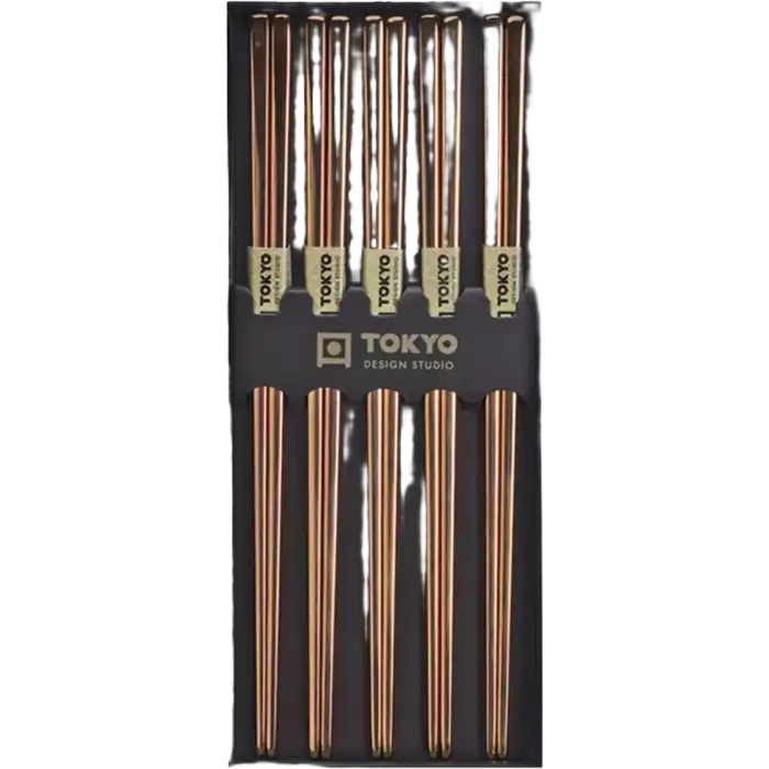 TOKYO DESIGN Edelstahl-Essstäbchen Rosegold 5 Paar – 23 cm
